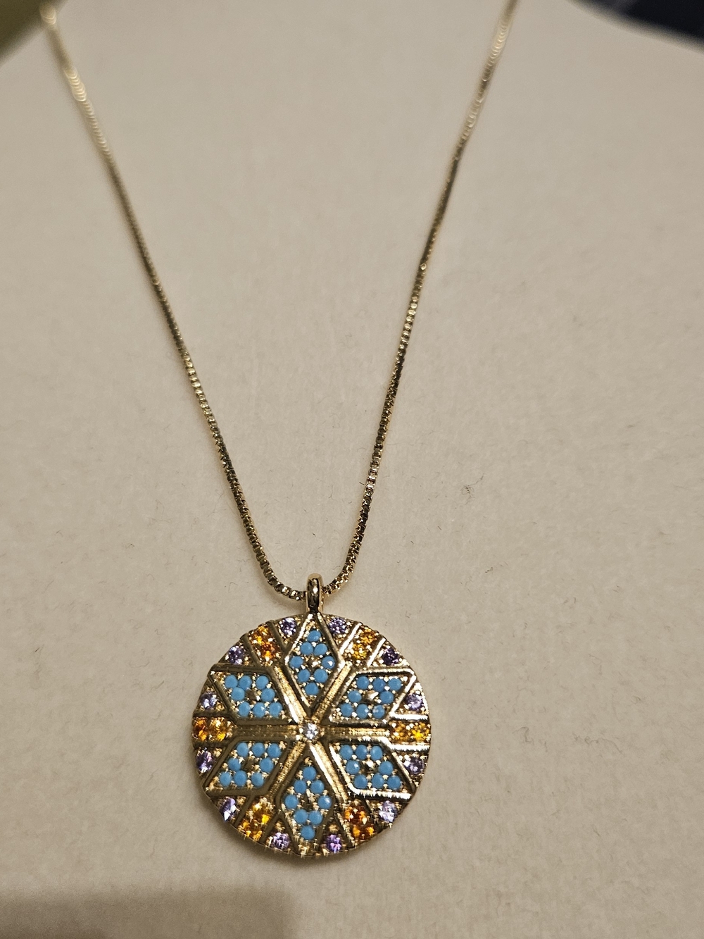Gold-Tone Multicolor Crystal Snowflake Pendant Necklace - Blue & Yellow